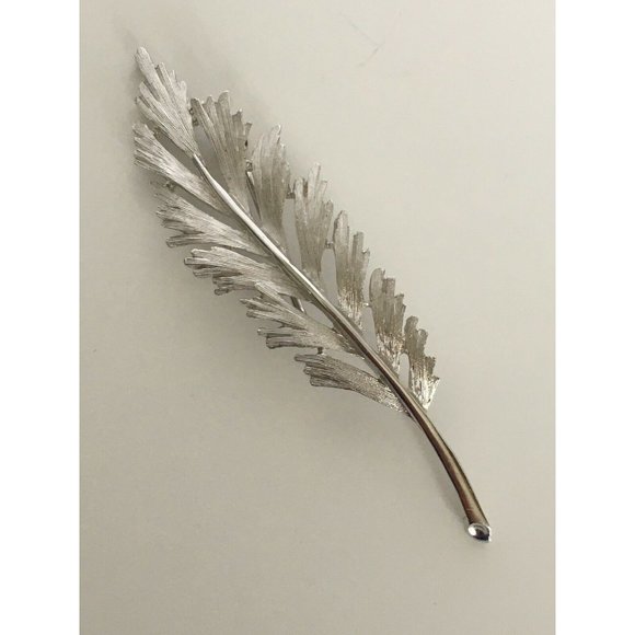 Trifari Jewelry - Vintage Trifari Feather Silver Tone Designer Signed Costume Brooch Pin Jewelry